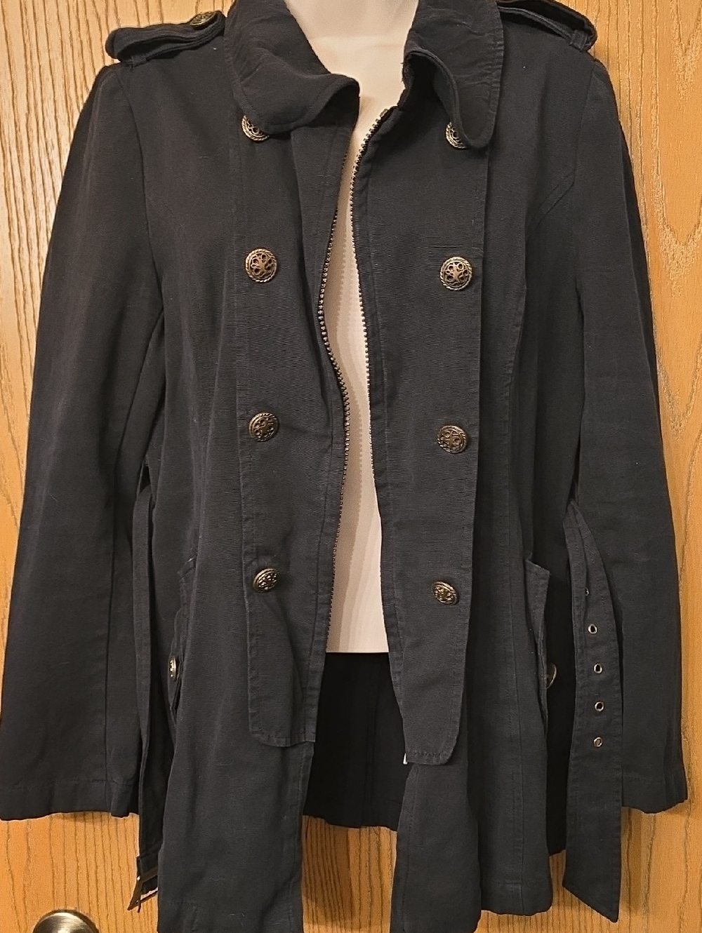 ambition Black Double-Breasted Military Style Jacket with Button Detail